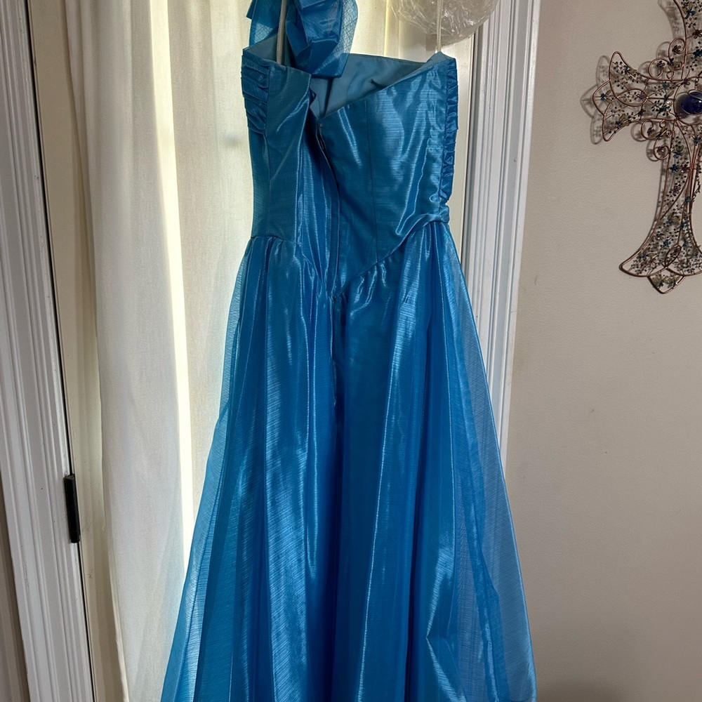 Asymmetrical Ruched Blue Prom Gown - Picture 2 of 5